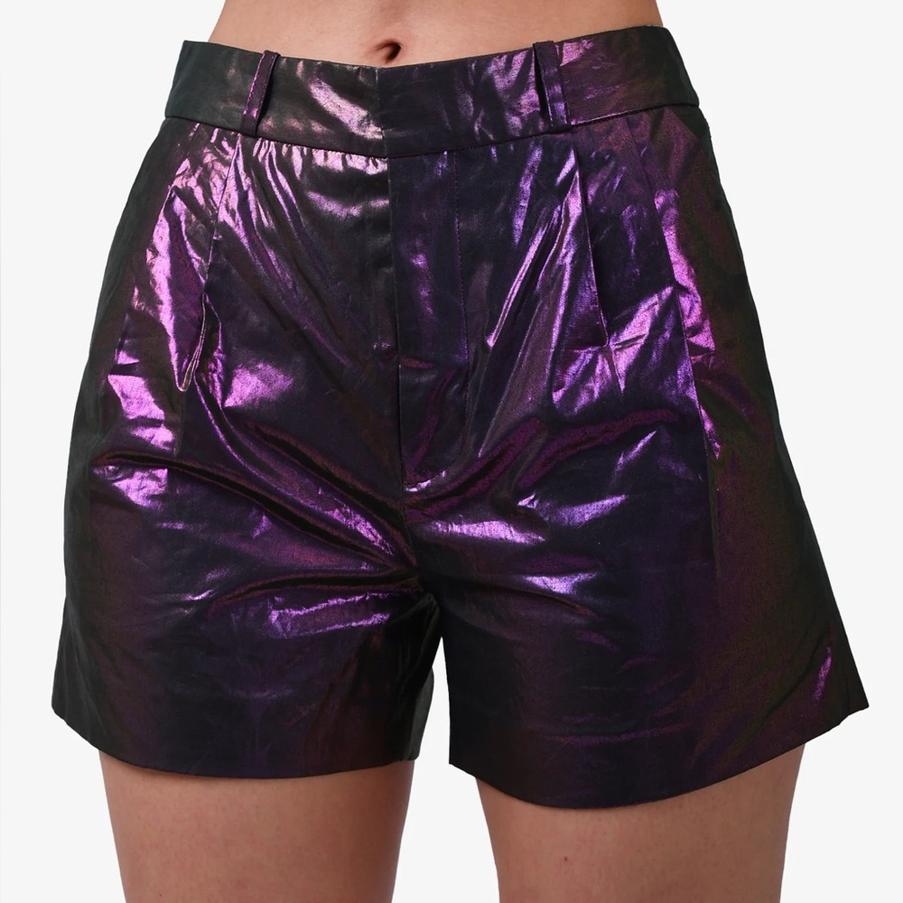 AREA Purple Iridescent High Waisted Shorts